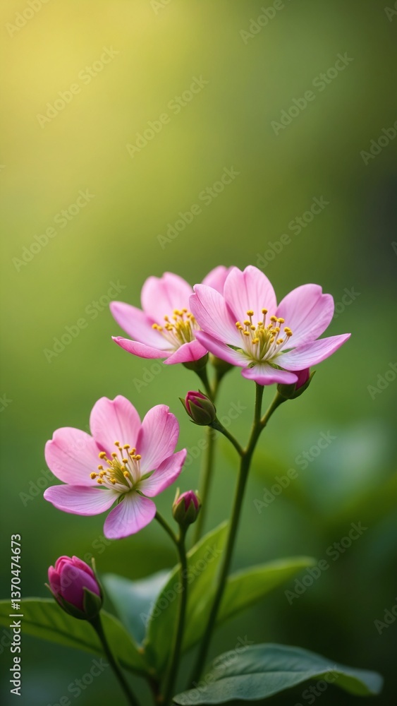 Delicate Pink Blossoms and Soft Green Background Creating Serene Nature Aesthetic for Relaxation and Calmness Delicate Pink Blossoms and Soft Green Background Creating Serene Nature Aesthetic for Relaxation and Calmness