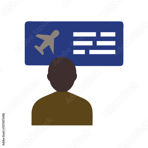 Person contemplating flight details against a travel background  