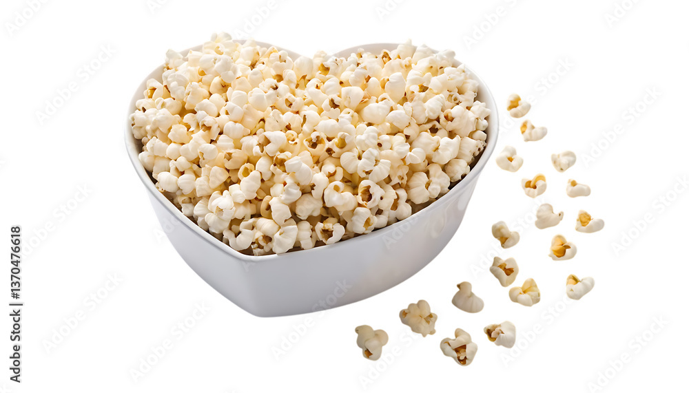 Fresh popcorn in white heart shaped bowl png Fresh popcorn in white heart shaped bowl png