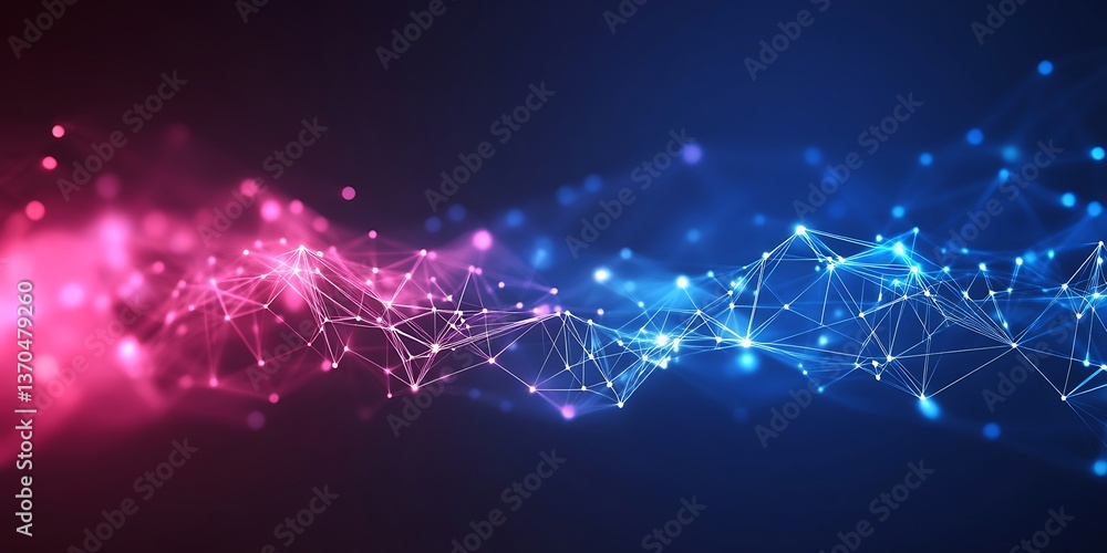 Fototapeta premium Abstract background with blue and pink cubes connected by bright lines