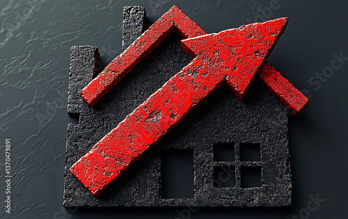 Minimalist Red Arrow with House Icon for Mortgage Downturn  
