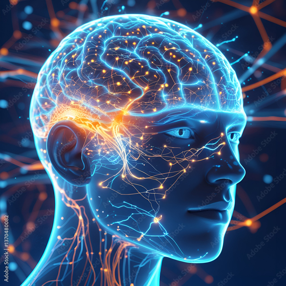 Obraz premium A human head with the brain abstract thought, and a background, Mental Power Concept