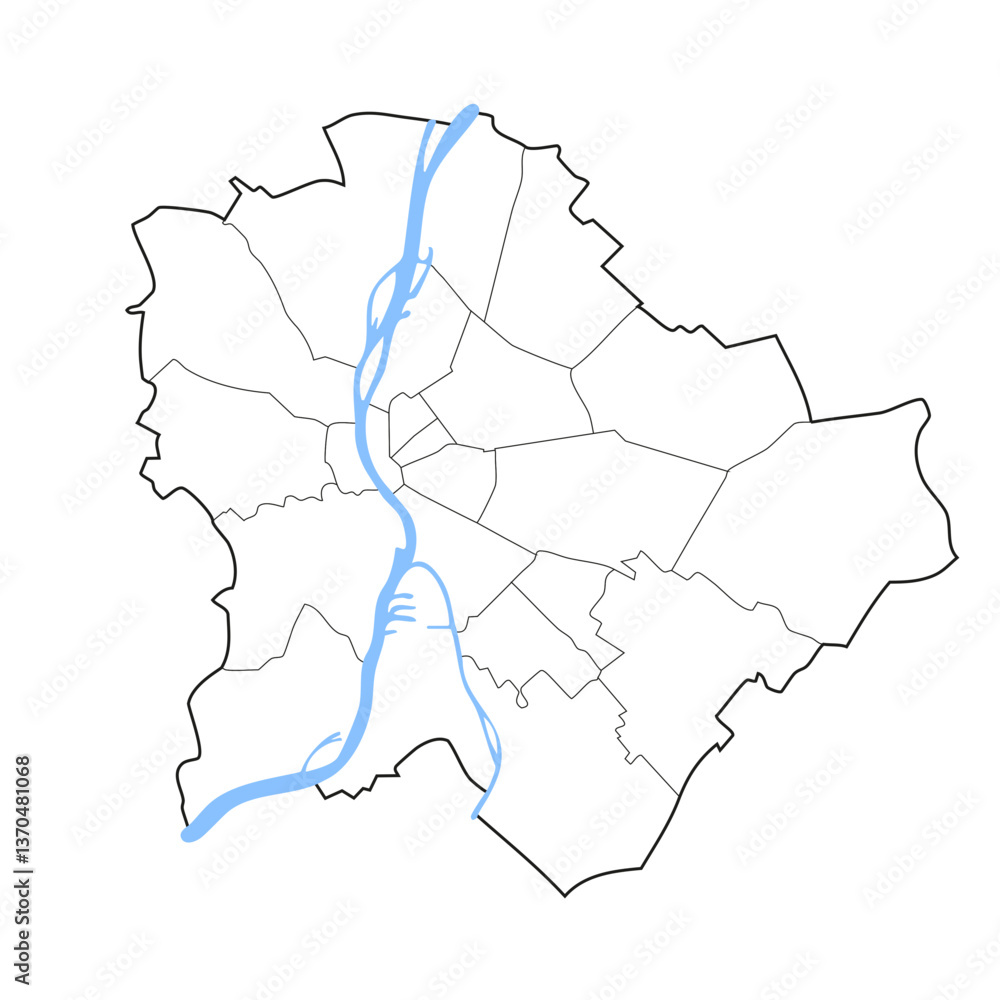 Obraz premium Budapest map with districts and waterways