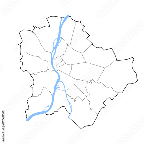 Budapest map with districts and waterways