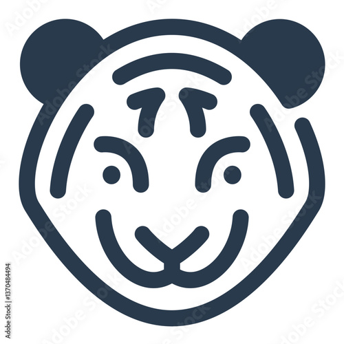 Amur Tiger Face with Bold Stripes and Rounded Ears