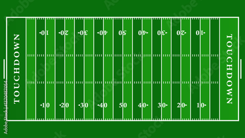  A detailed vector illustration of an American football field from a top-down perspective, featuring yard lines, end zones, and touchdown markings. Perfect for sports designs and strategy visuals