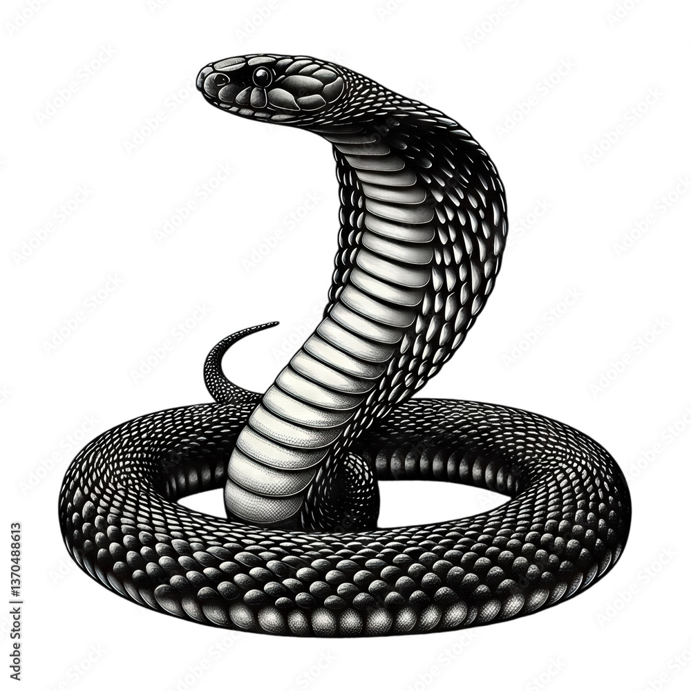 Fototapeta premium Illustrative black and white snake coiled art design 