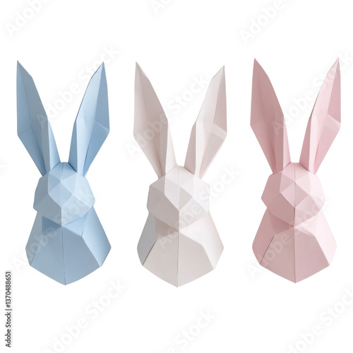3d diy paper bunny decorations, easter illustration on transparent png background