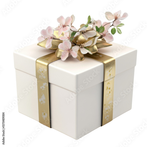 3d gift box with spring decoration, easter illustration on transparent png background