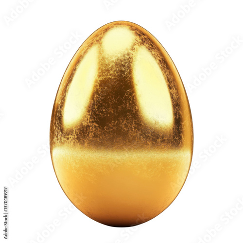 3d golden easter egg with shine, easter illustration on transparent png background