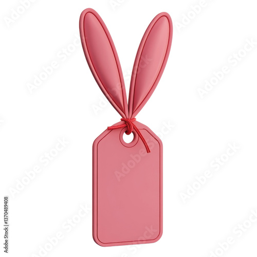 3d price tag with bunny ears, easter illustration on transparent png background