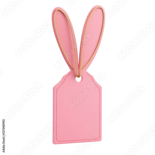 3d price tag with bunny ears, easter illustration on transparent png background