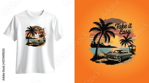 Take it easy Beach sunset t-shirt design