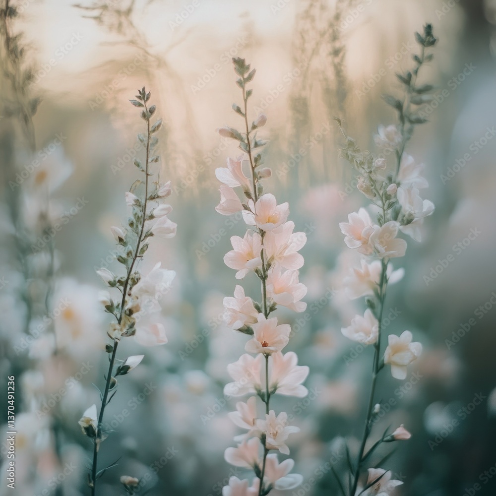 Soft focus image showing delicate flowering plant stems and blossoms Soft focus image showing delicate flowering plant stems and blossoms