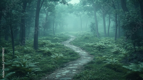 Obraz na płótnie Misty forest path (1) w salonie