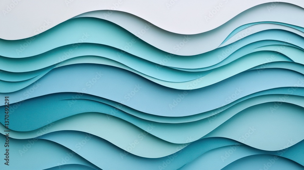 Abstract waves with varying shades of blue. Calm, paper-cut style art. Abstract waves with varying shades of blue. Calm, paper-cut style art.
