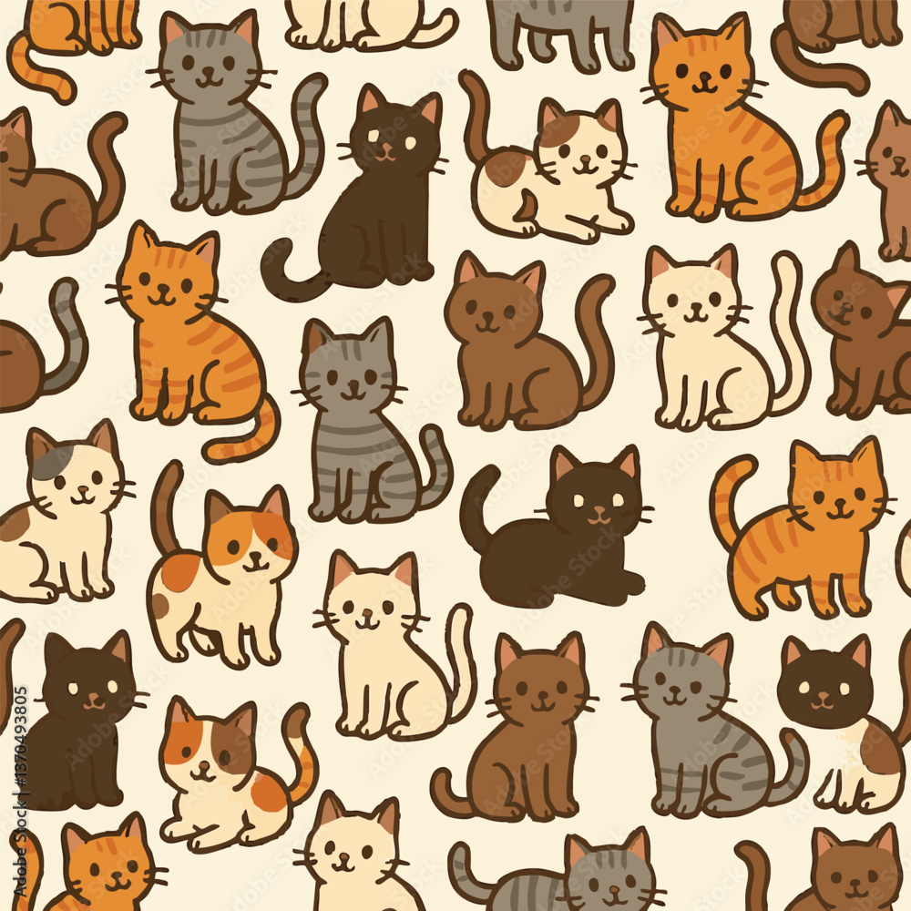 Cute Kitty Cat Print Design in Vector Cute Kitty Cat Print Design in Vector