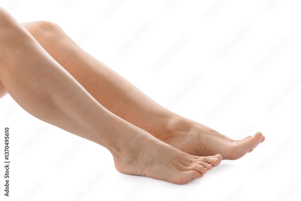 Epilation. Woman showing her legs with smooth soft skin on white background, closeup Epilation. Woman showing her legs with smooth soft skin on white background, closeup