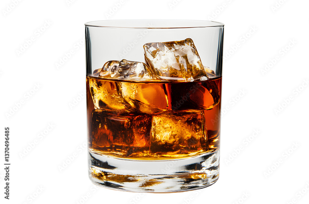 A glass of whiskey with ice, on a transparent background png A glass of whiskey with ice, on a transparent background png