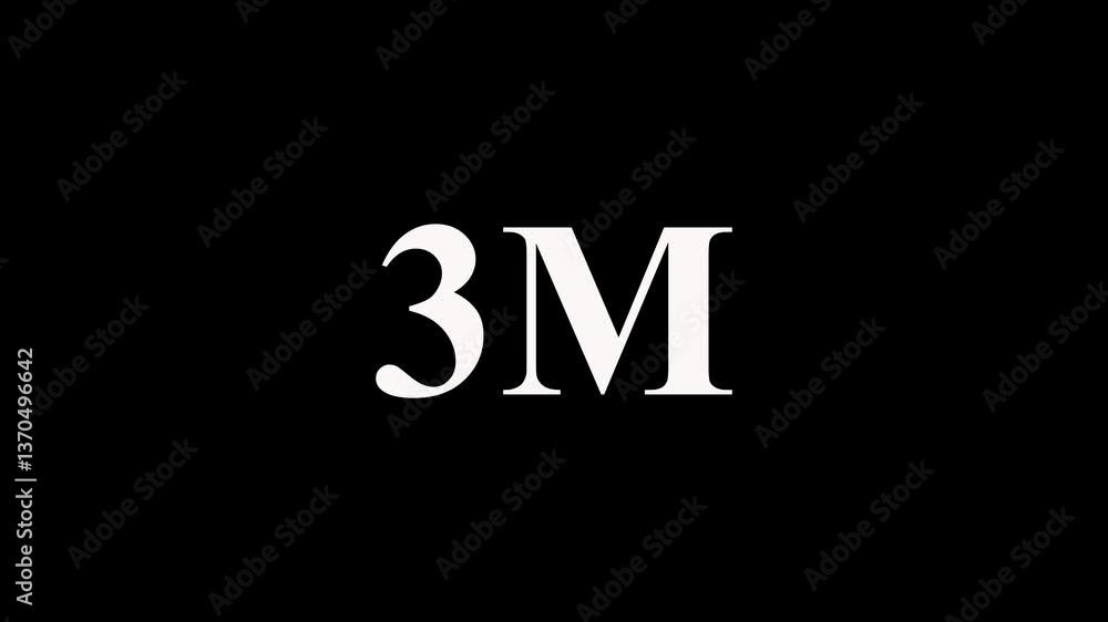 Abstract glowing 3M text animation on black background. 3M Followers Celebration text animation effect. Abstract glowing 3M text animation on black background. 3M Followers Celebration text animation effect.