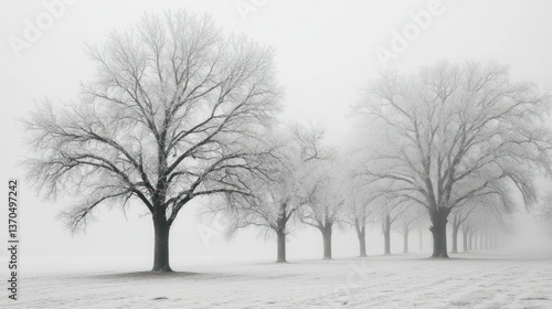 Wallpaper Mural Trees covered in frost stand in a hazy winter landscape Torontodigital.ca