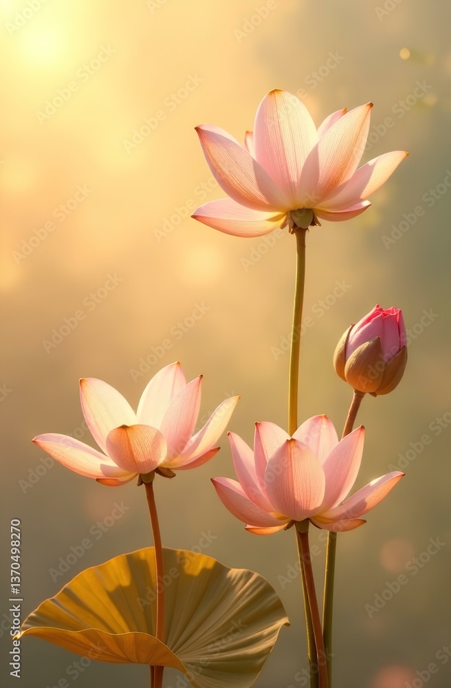 Fototapeta premium Transparent lotus flowers in golden sunset light