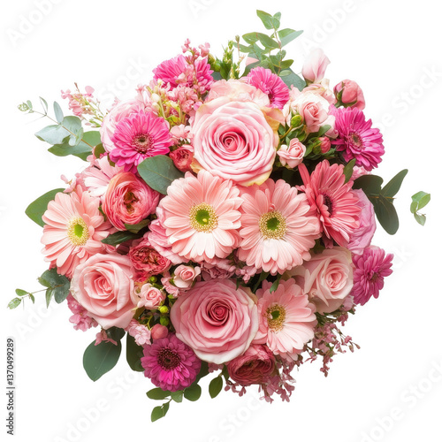 Enchanting Bouquet: a breathtaking arrangement of soft roses, gerbera daisies, and delicate blooms, a symbol of love, appreciation, and beauty.