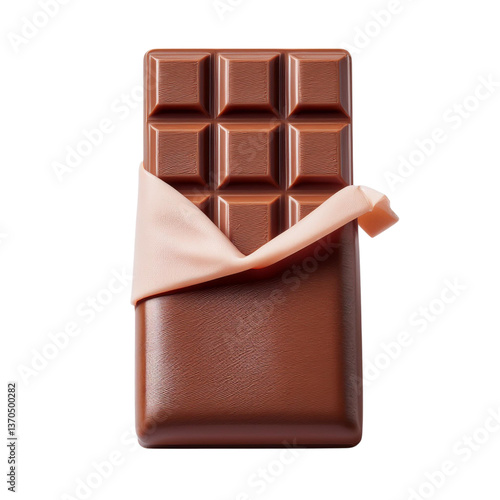 Chocolate Bar Wrapped in Soft Fabric on White Background, Isolated On transparent Background