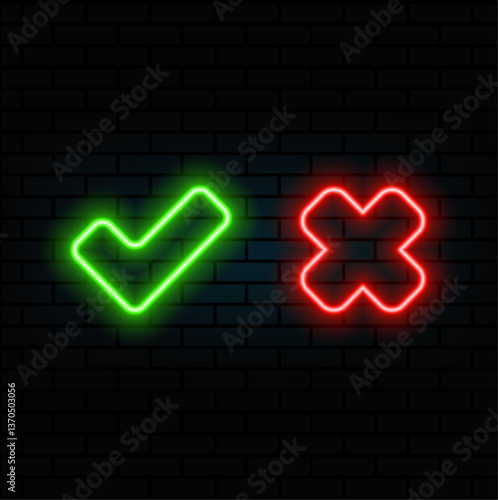 denied icon. checked neon. neon style. selection. disapproved icon. cross sign. Wrong symbol icon vector