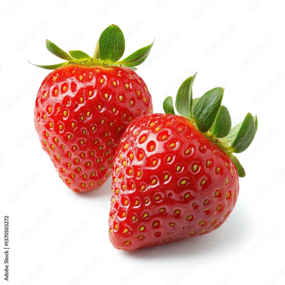 Two Ripe Red Strawberries Isolated on White Two Ripe Red Strawberries Isolated on White