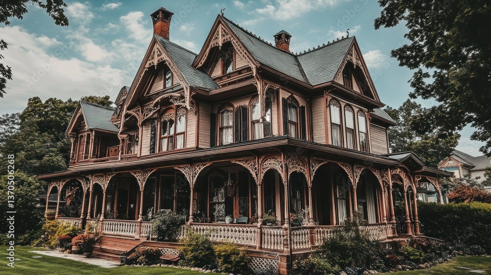 Fototapeta premium An elaborate historic house with detailed architectural design visible