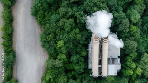 Industrial Facility Emissions in Lush Forest