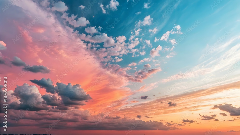 Naklejka premium Dramatic Sunset Sky with Vibrant Pink and Blue Clouds