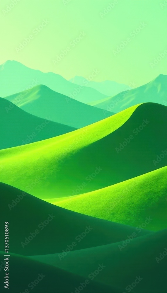 Obraz premium Abstract hilly terrain, vibrant green tones, minimalist design, terrain, hills