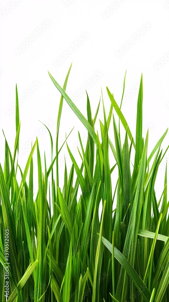 Lush Green Grass Blades Isolated on a Crisp White Background Lush Green Grass Blades Isolated on a Crisp White Background