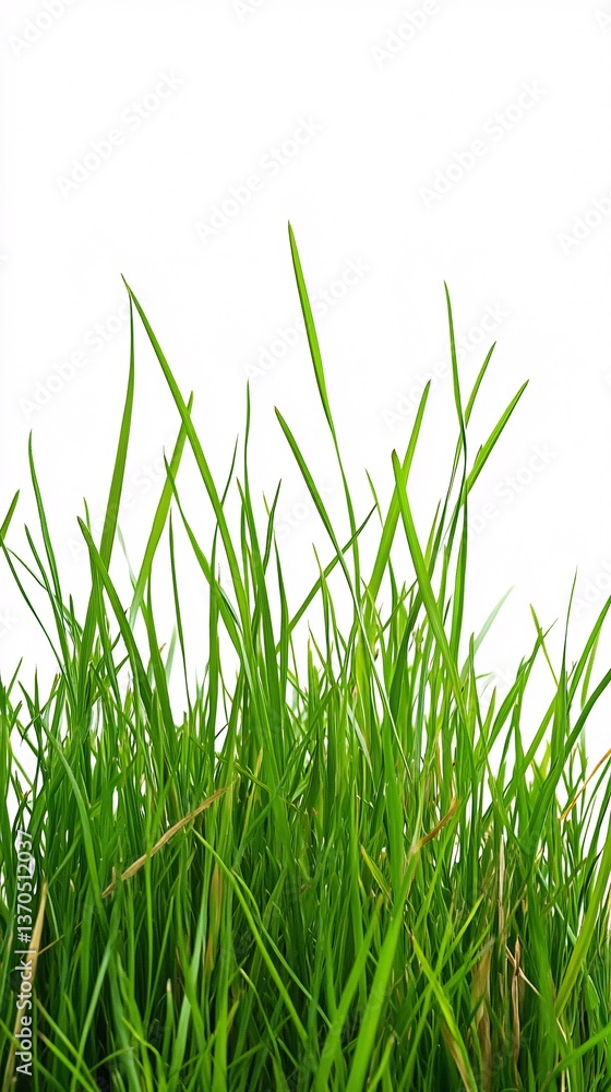 Vibrant Green Grass Texture Highlighted Against a Smooth White Canvas Vibrant Green Grass Texture Highlighted Against a Smooth White Canvas