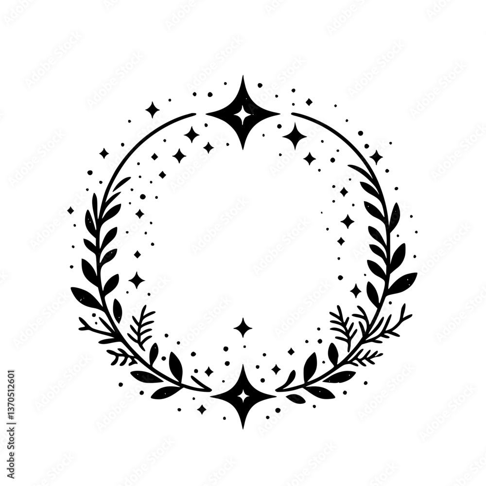 Obraz premium Celestial Wreath Illustration: Minimalist Black and White Design