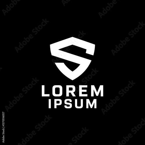 Monochrome abstract logo design featuring a stylized shield and letter S for brands, security, technology, or modern business identity with vector illustration.