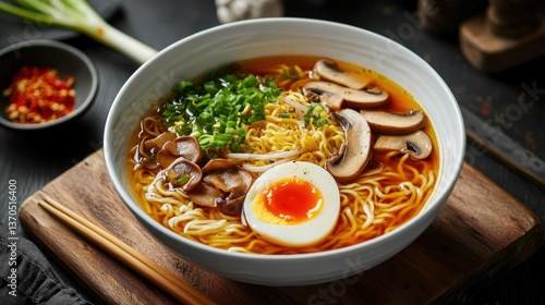 Delicious Ramen Bowl with Mushrooms and Egg