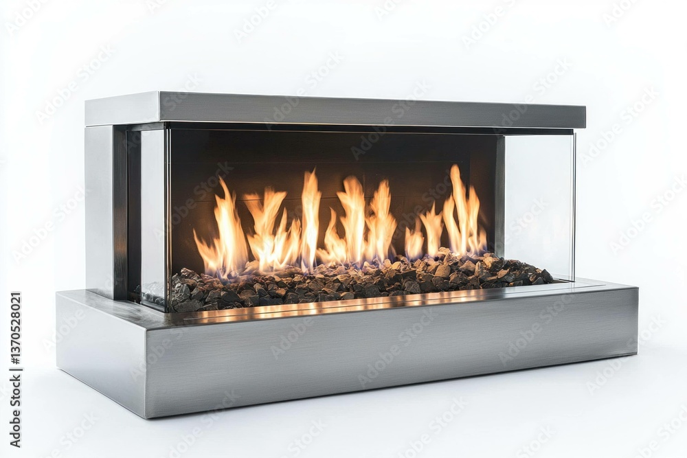 Modern glass electric fireplace with dancing flames, perfect for cozy winter nights and interior decor
