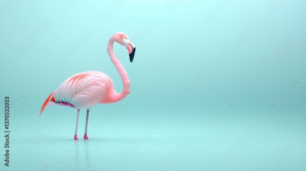 Fototapeta premium Pink flamingo on mint background