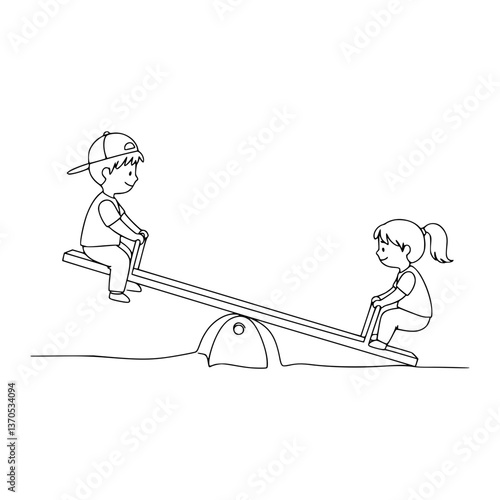 Seesaw Playing Pose Line Art: Illustrate Playful Balance with Clean Lines