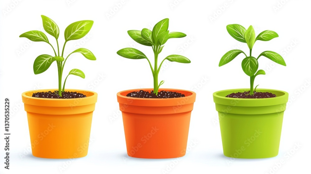 Fototapeta premium Eco-friendly biodegradable flower pots with fresh green sprouts on white background