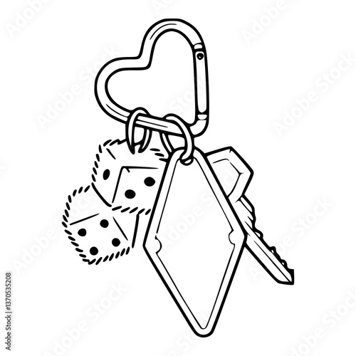keychain with dice, tag, and key vector