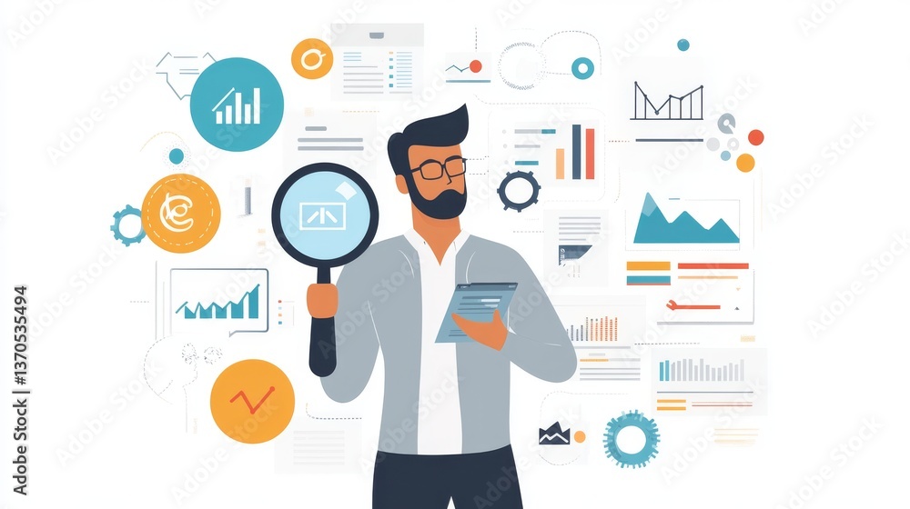 SEO Search Engine Optimization Concept. Businessman hold magnifying glass focuses highlighting SEO, surrounded by various digital marketing icons, representing search engine optimization strategies. SEO Search Engine Optimization Concept. Businessman hold magnifying glass focuses highlighting SEO, surrounded by various digital marketing icons, representing search engine optimization strategies.