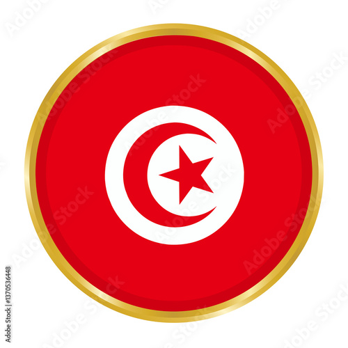 Free Download Round Flag of Tunisia with Golden Border, Tunisia Flag Button - GFXLoad