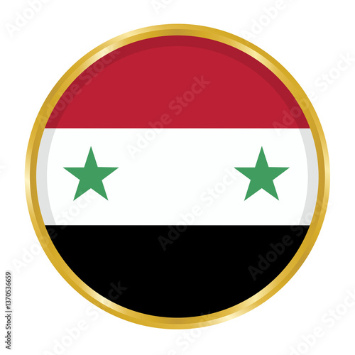 Free Download Round Flag of Syria with Golden Border, Syria Flag Button - GFXLoad
