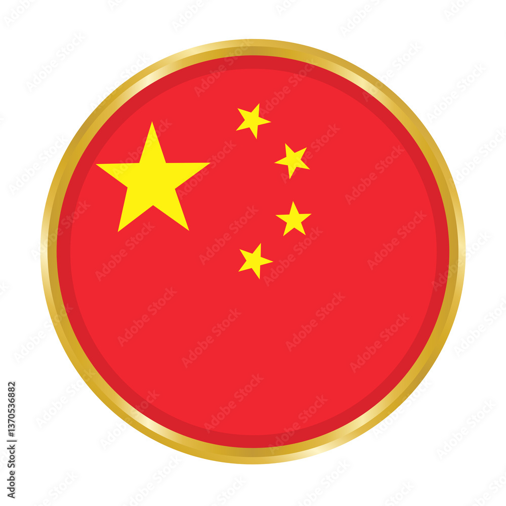 Round Flag of China with Golden Border, China Flag Button Round Flag of China with Golden Border, China Flag Button