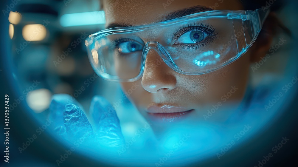 Scientist observing experiment through microscope Scientist observing experiment through microscope