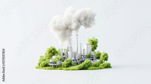 Industrial island with smoke